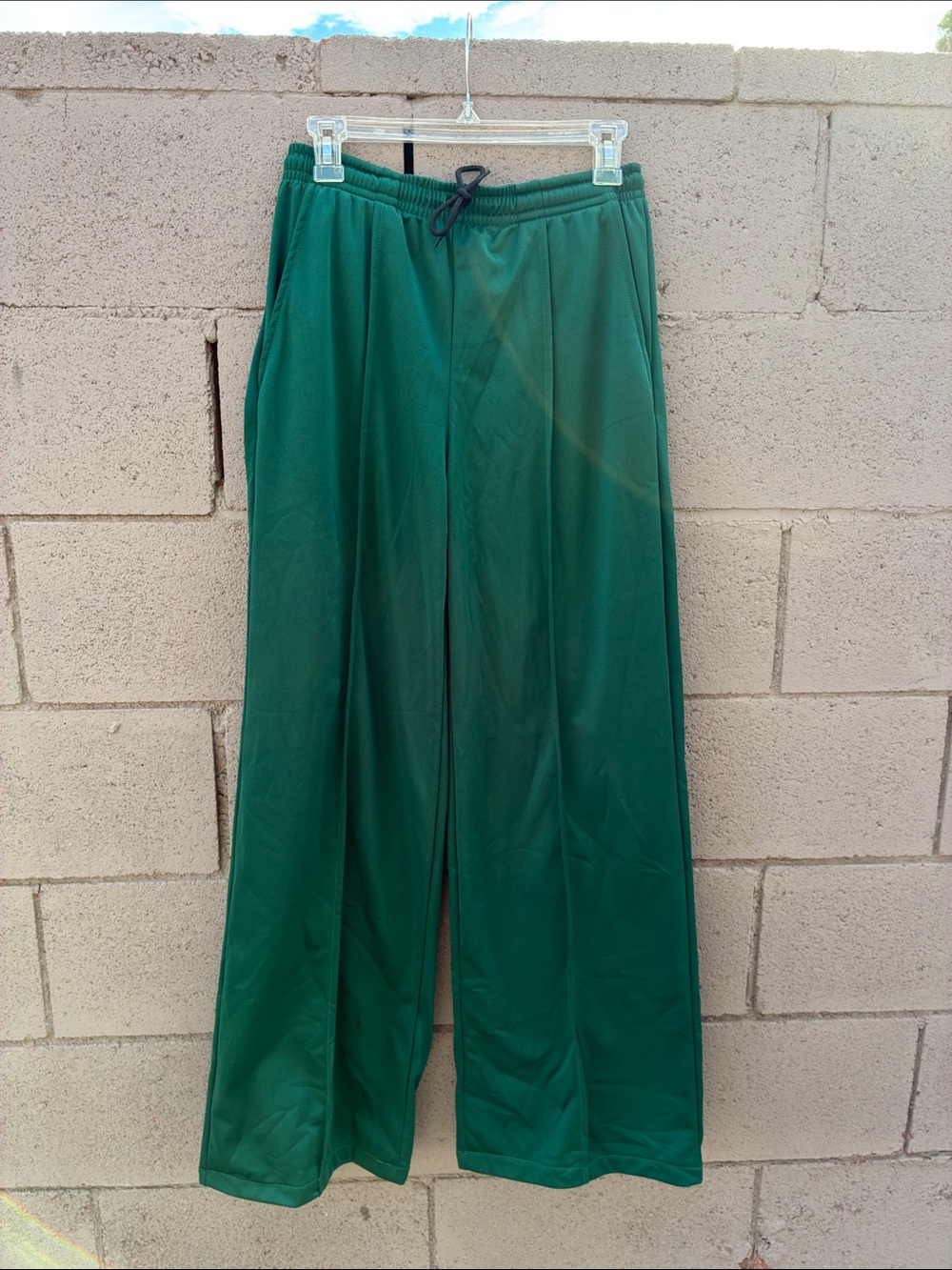 Wide-Leg Drawstring Track Pants in Forest Green